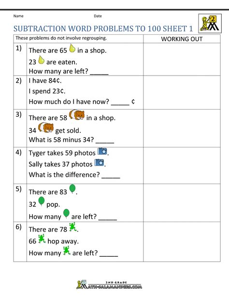 2 digit subtraction word problems